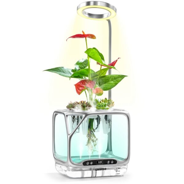 Indoor Growing System with Grow Light & Humidifier – Aeroponic Desktop Planter, Clear Root View, RGB Ambient Light – for Herbs, Greens, Mushrooms