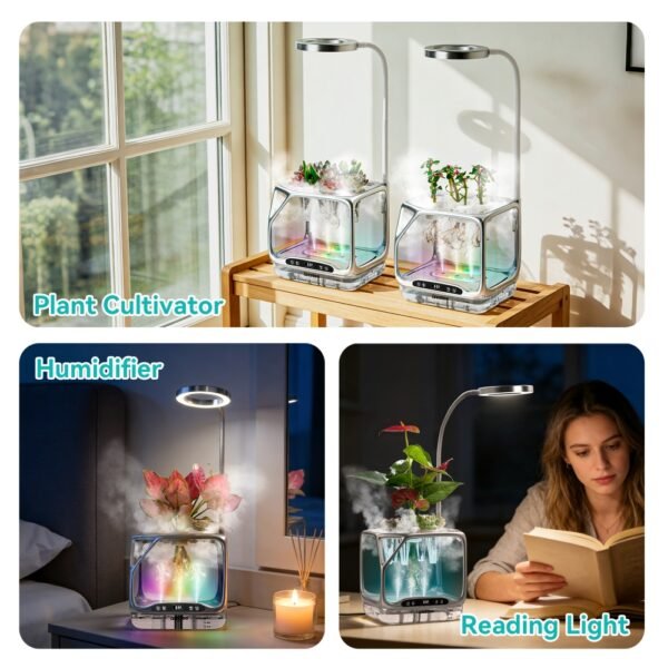 Indoor Growing System with Grow Light & Humidifier – Aeroponic Desktop Planter, Clear Root View, RGB Ambient Light – for Herbs, Greens, Mushrooms